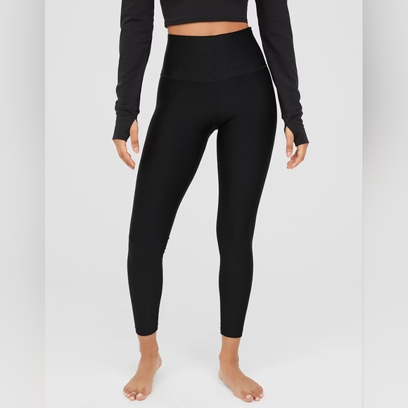 aerie Pants - Offline by Aerie Ribbed Shine High Waisted 7/8 Legging in Black Size M